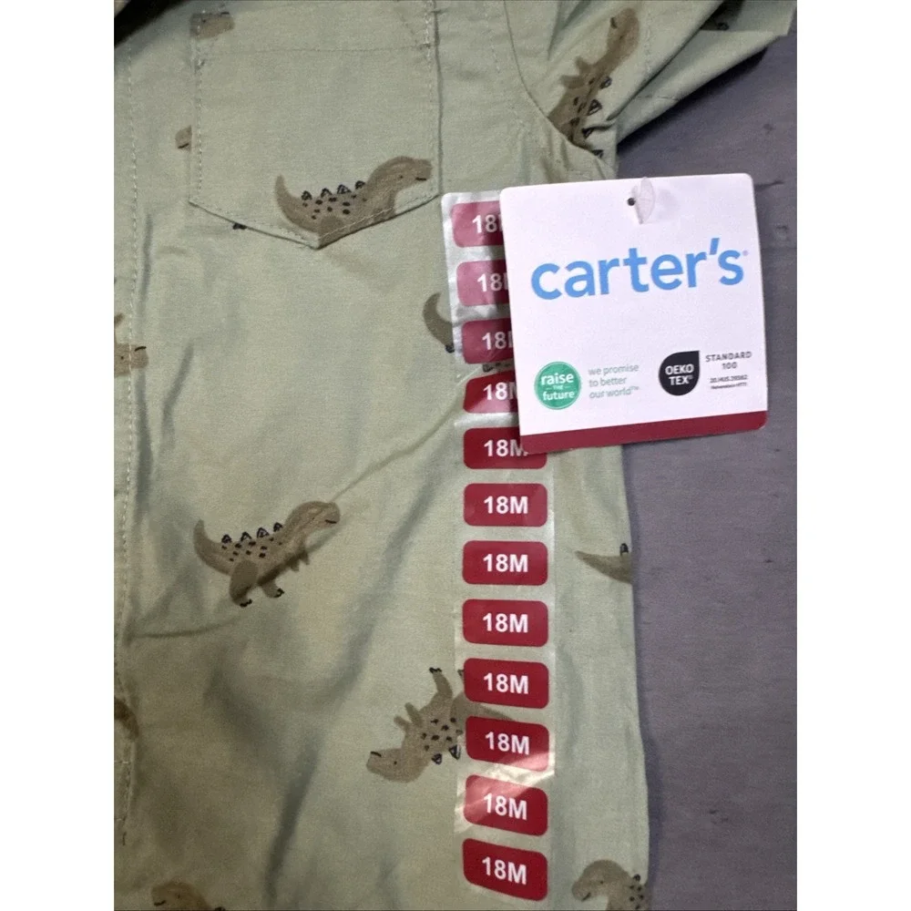 NWT dinosaur print short-sleeve button-front romper Boys 18m